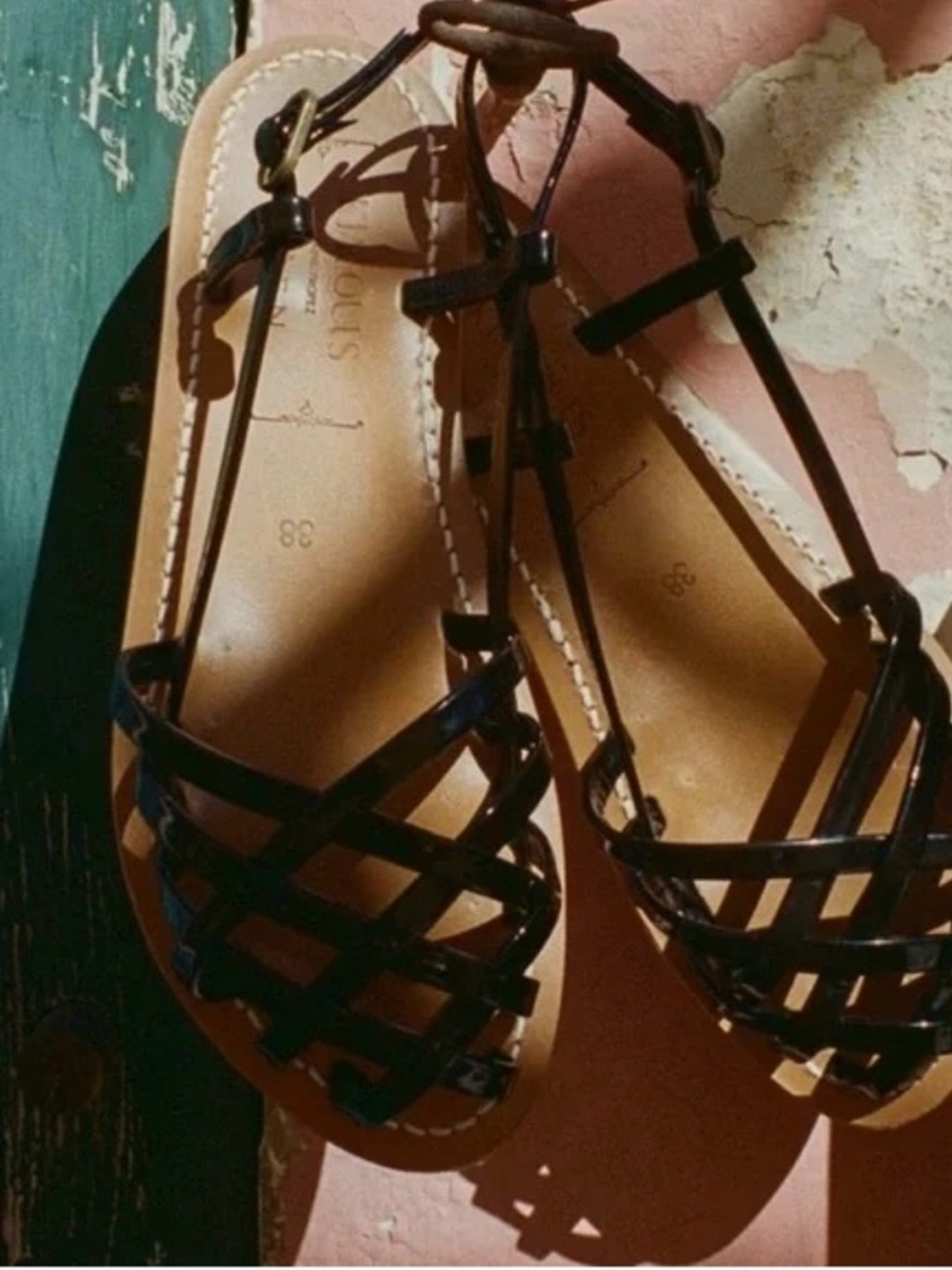 K.Jacques x DÔEN Black Leather Woven Strappy Sandals
